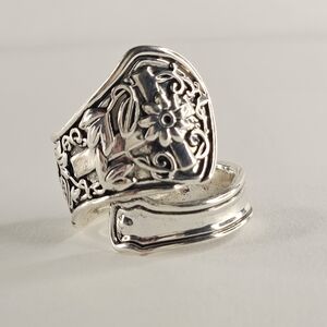 Vintage Spoon Ring Floral Cross Size 8 9 10